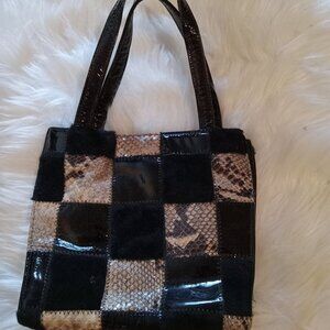 Black Patent Leather/Black Calf Hair/Neutral Snakeskin small tote bag/purse